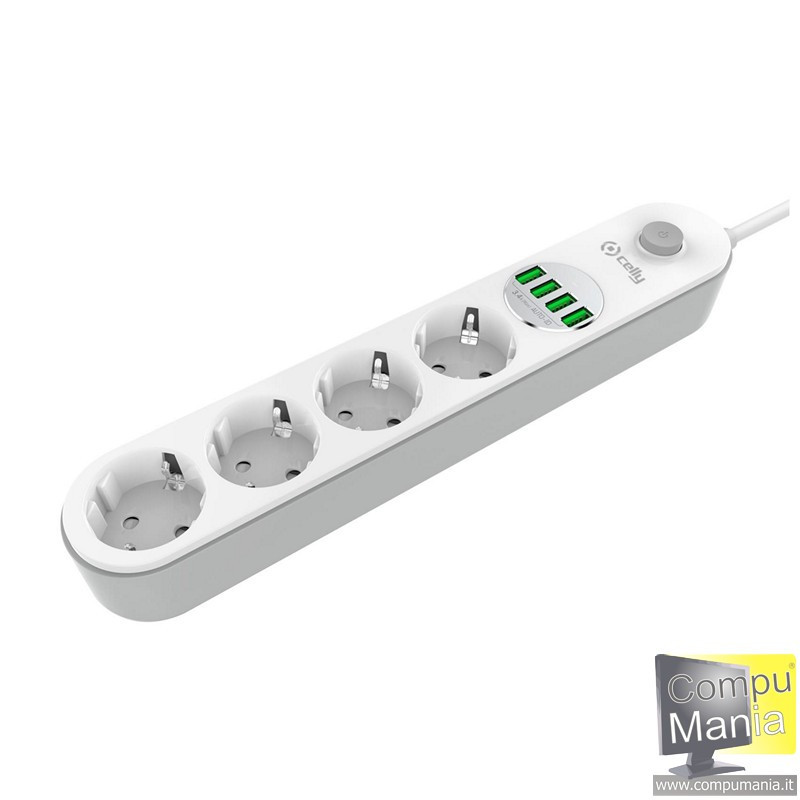 Multipresa 4 Schuko e 4 USB 12w tasto acc. 2mt. SWPWSTRIPUSBWH